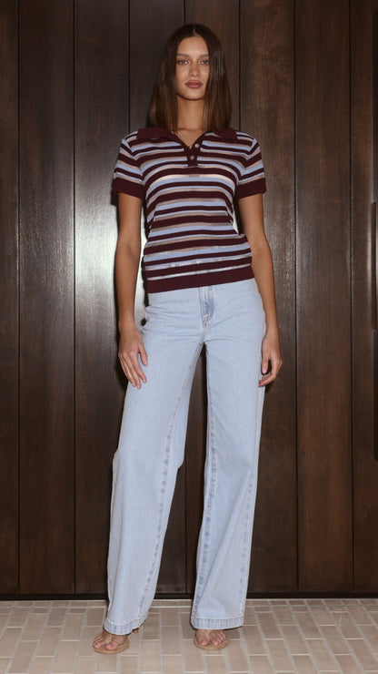 Alana Top - Blue/Maroon Stripe