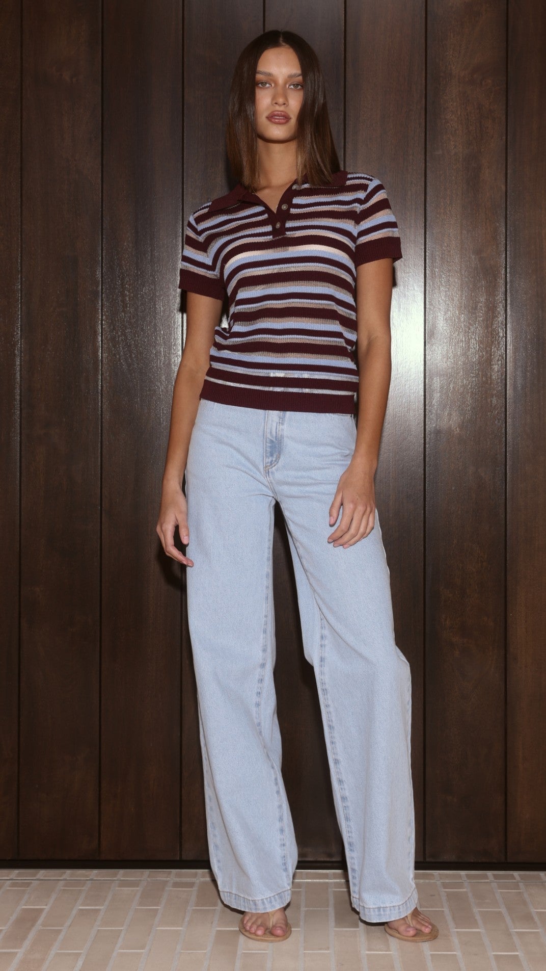 Alana Top - Blue/Maroon Stripe
