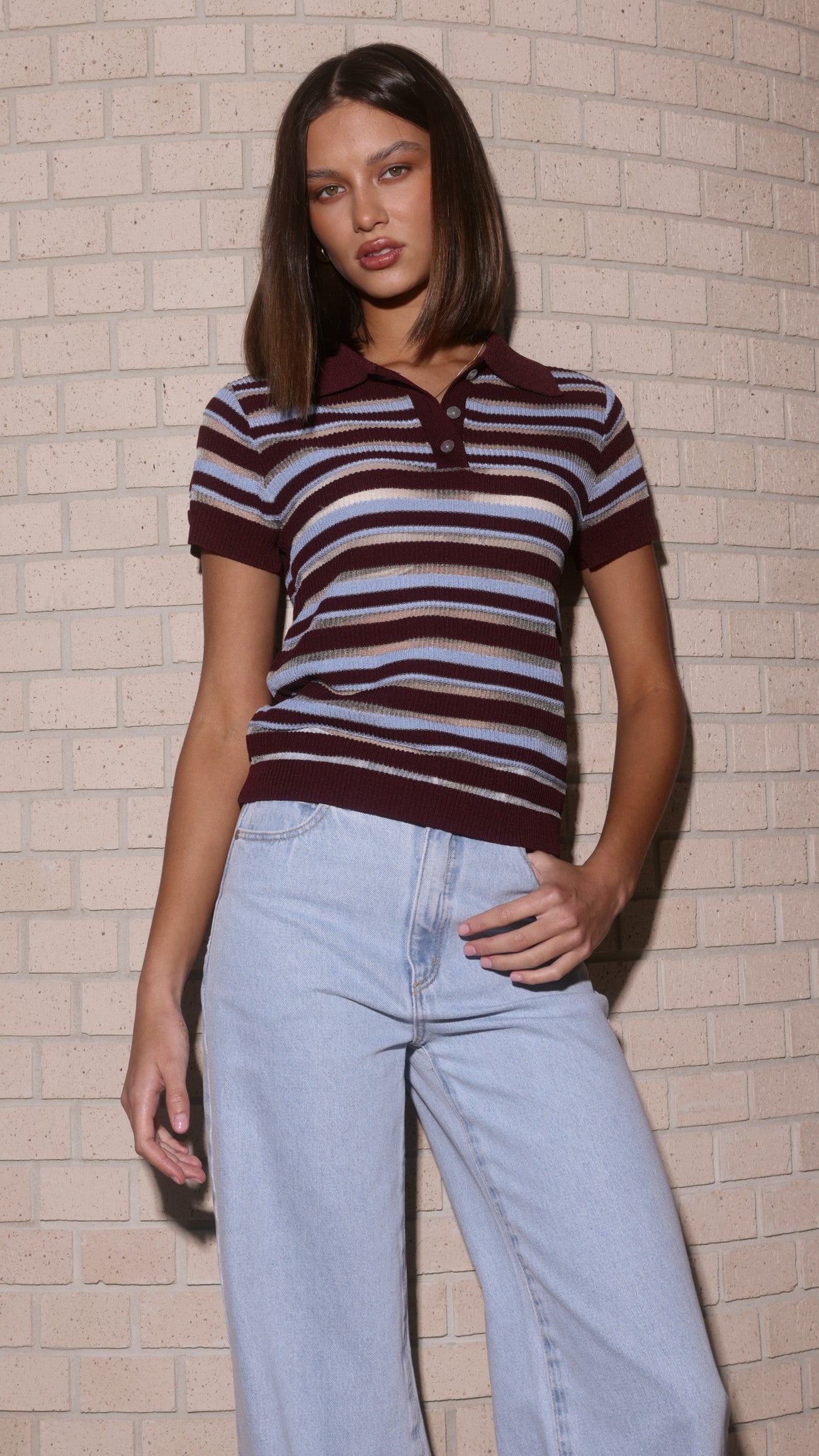 Alana Top - Blue/Maroon Stripe