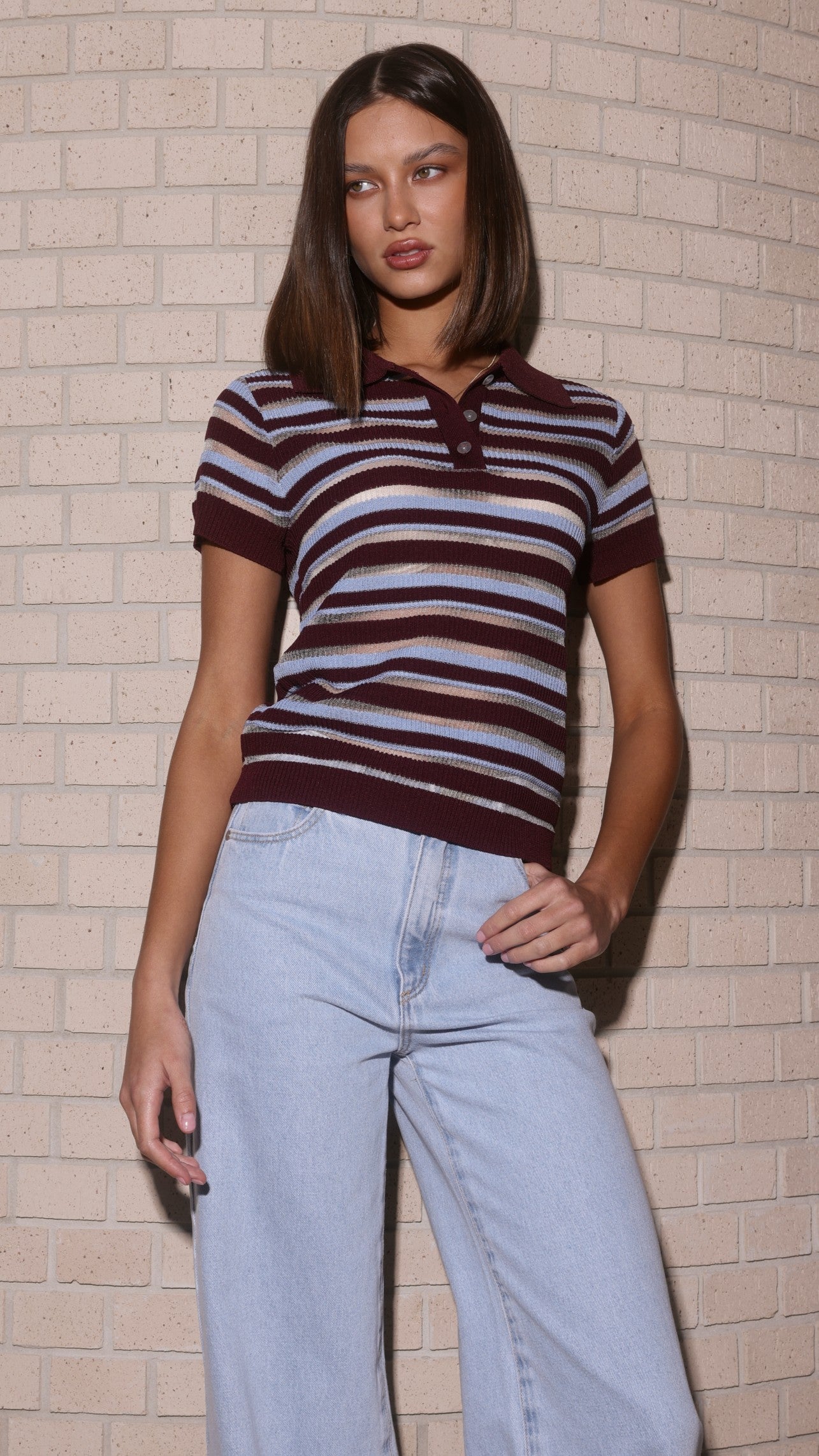 Alana Top - Blue/Maroon Stripe
