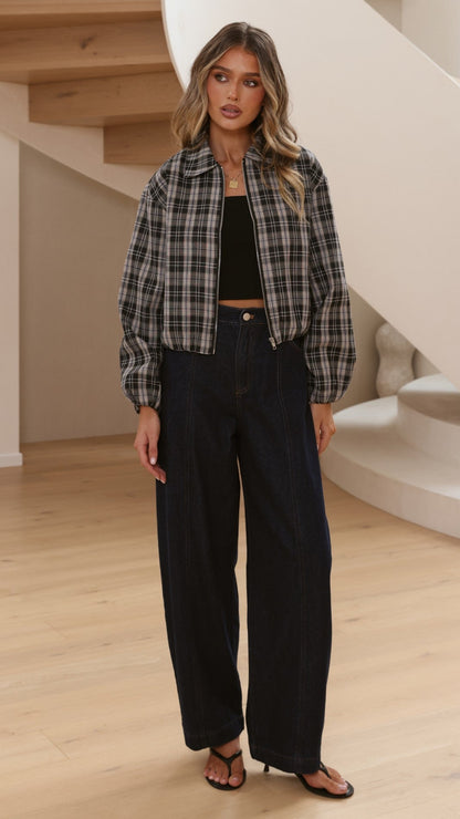 Brax Bomber Jacket - Black/Beige Plaid