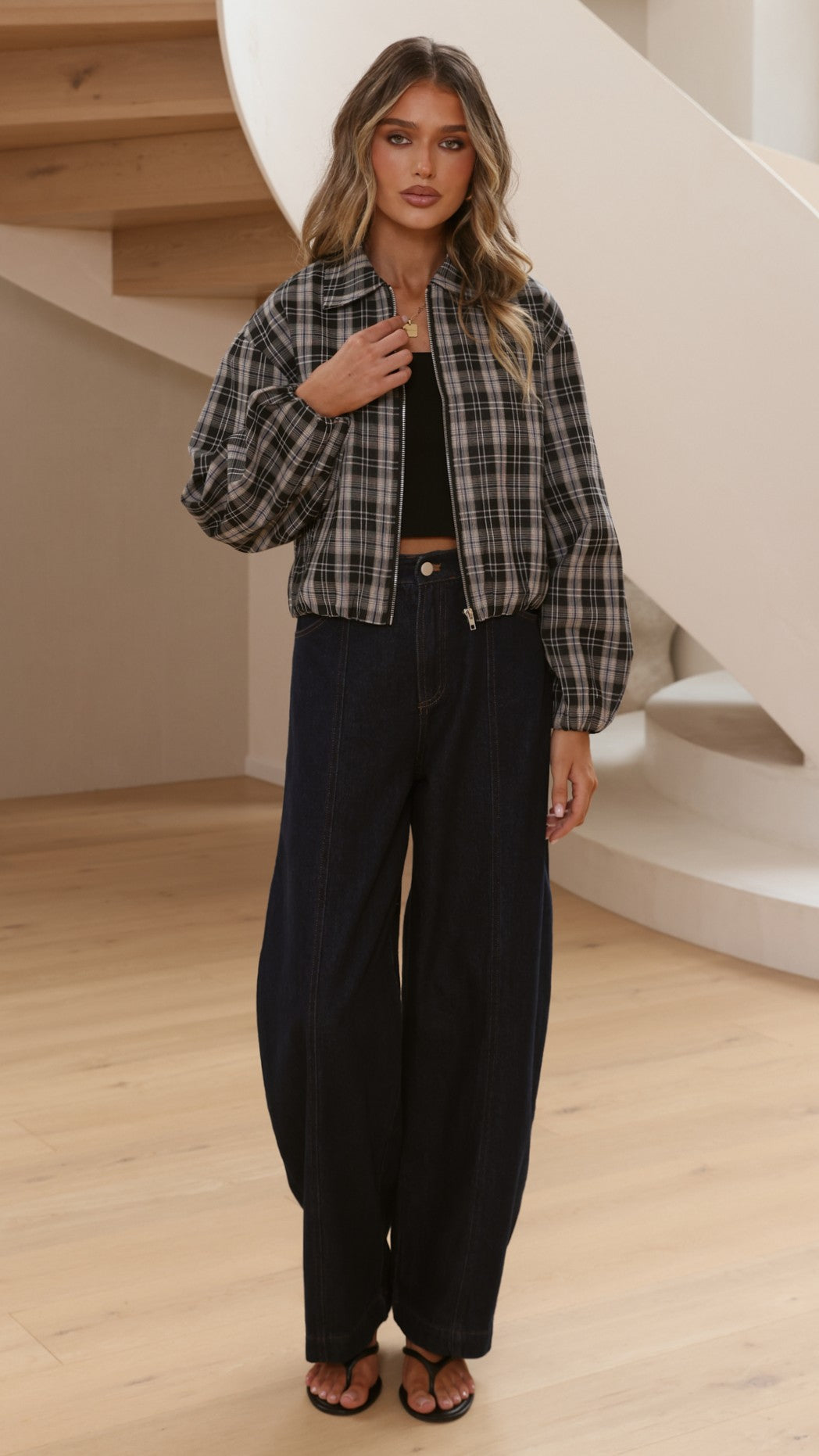 Brax Bomber Jacket - Black/Beige Plaid
