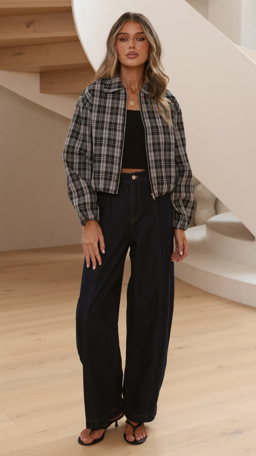 Brax Bomber Jacket - Black/Beige Plaid
