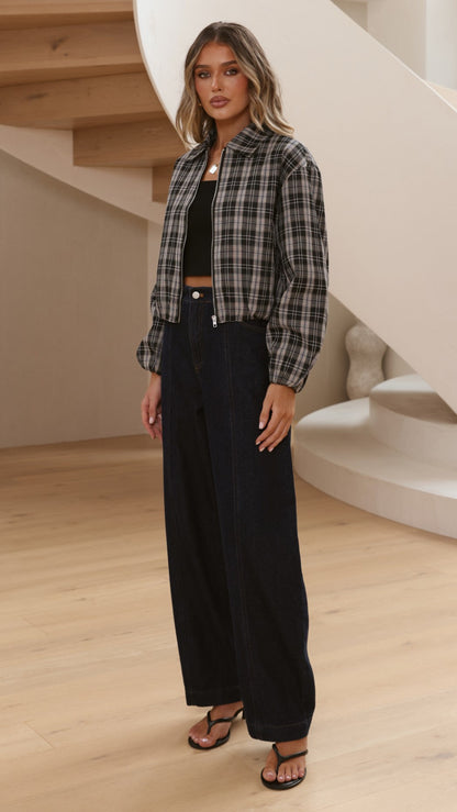 Brax Bomber Jacket - Black/Beige Plaid