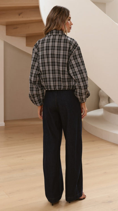 Brax Bomber Jacket - Black/Beige Plaid