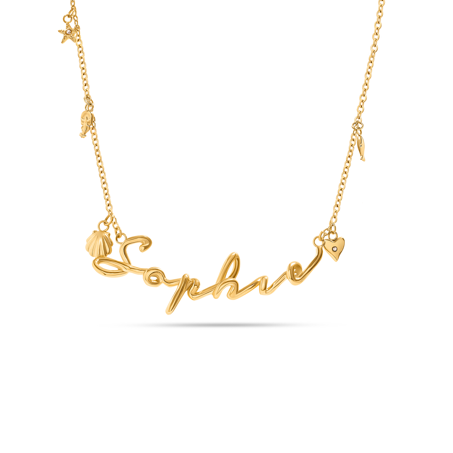 Written In The Sand Charm Name Necklace (Gold)