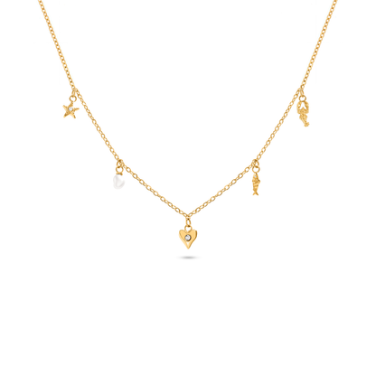 Written In The Sand Mini Charm Necklace (Gold)