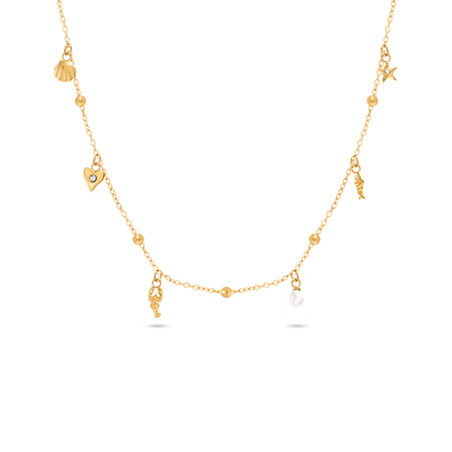 Written In The Sand Mini Charm Necklace (Gold)