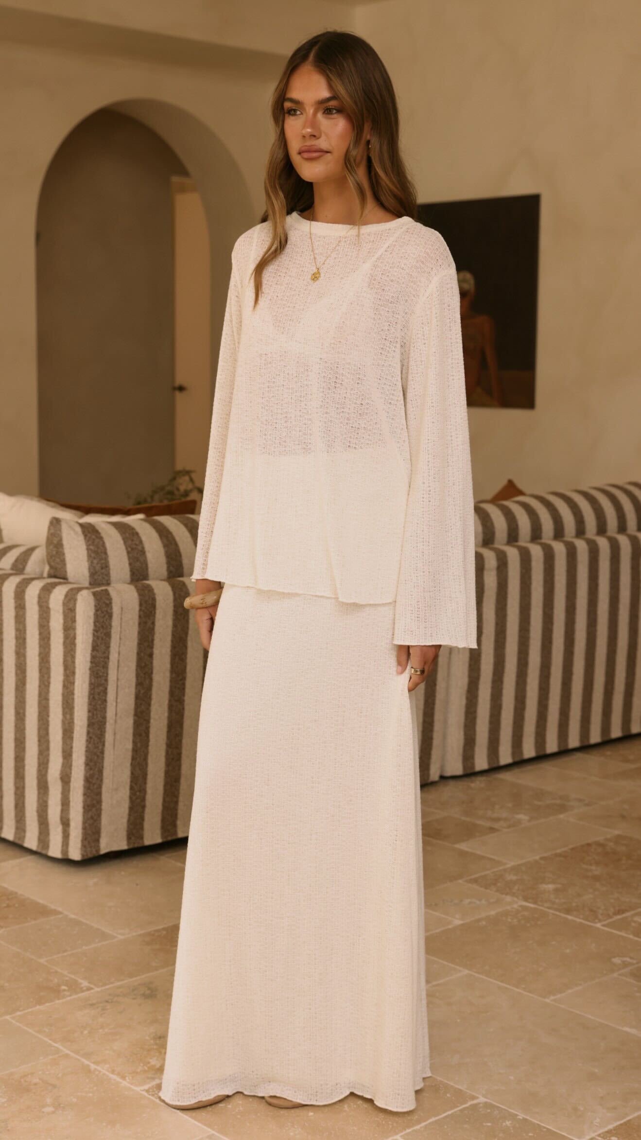 Bayley Knit Top and Skirt Set - Cream