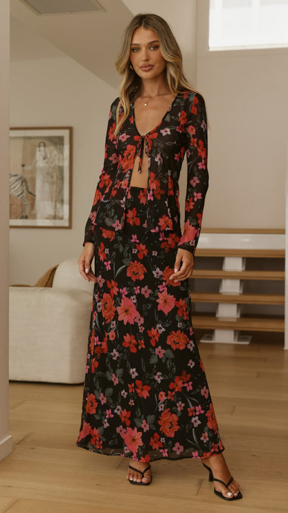 Brianna Open Tie Top - Dark Floral