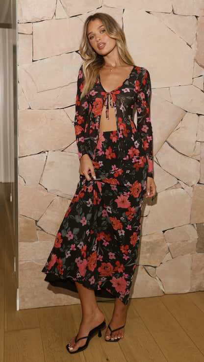 Brianna Open Tie Top - Dark Floral