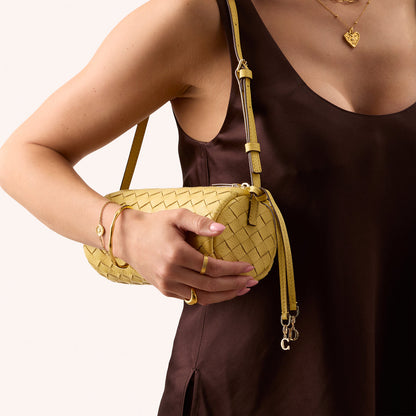 Woven Leather Barrel Bag (Butter Yellow)