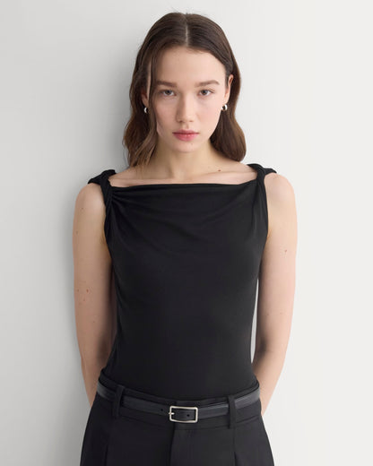 Cowl Neck Twist Tank in Butterluxe | Black