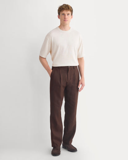 Soyeux Linen Pleated Trouser | Dark Brown