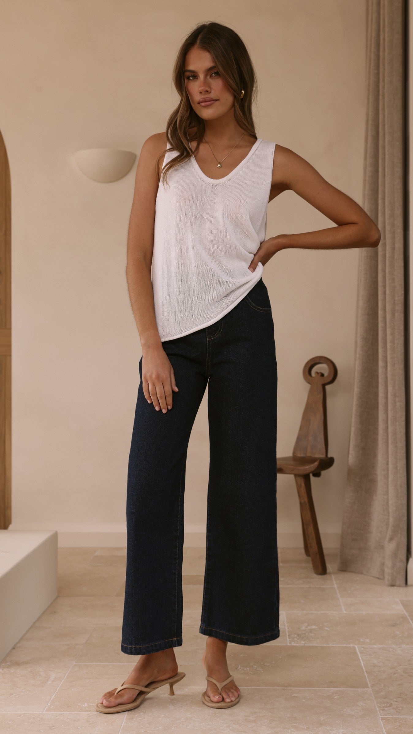 Annie Scoop Neck Tank - White
