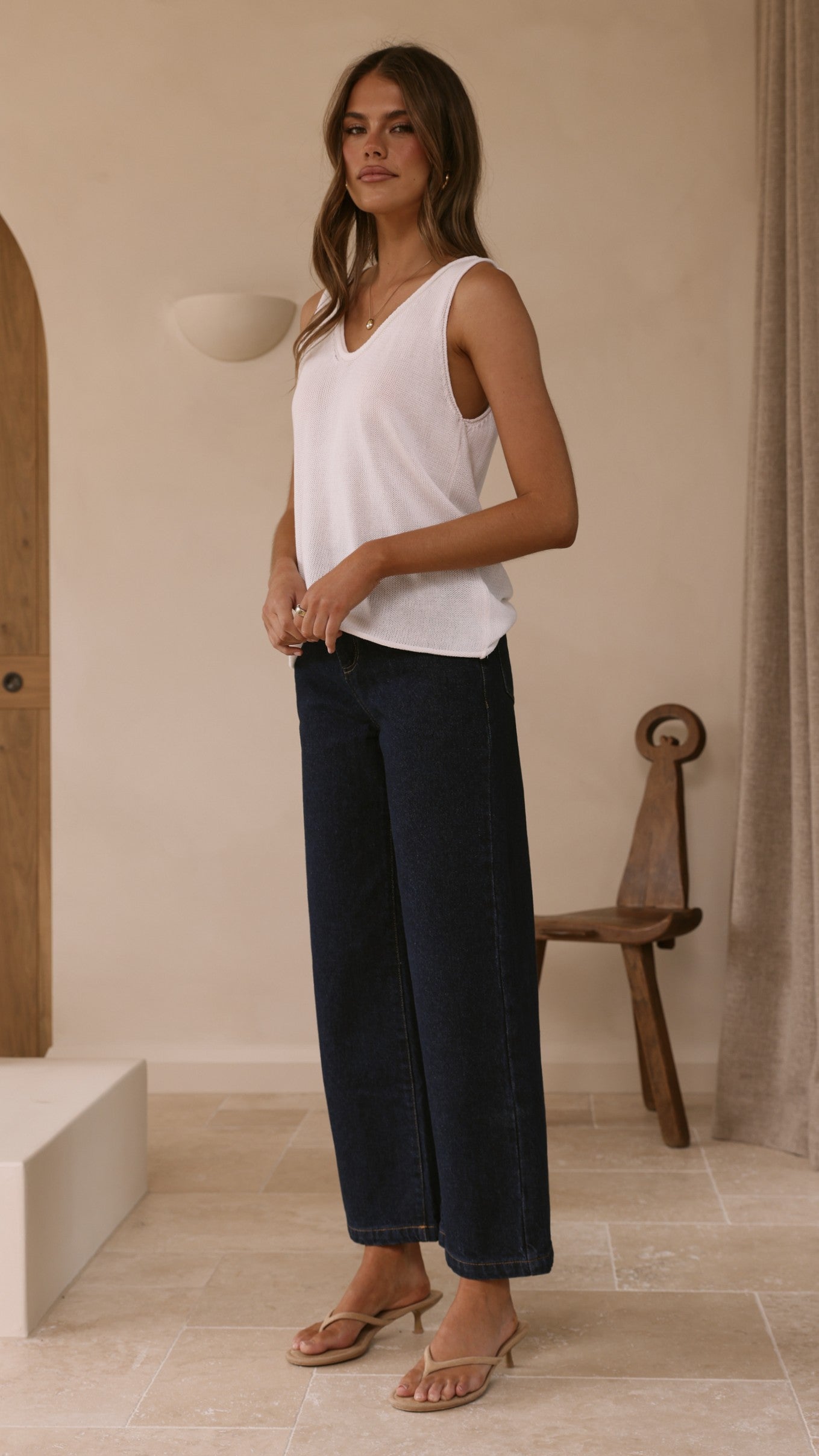 Annie Scoop Neck Tank - White