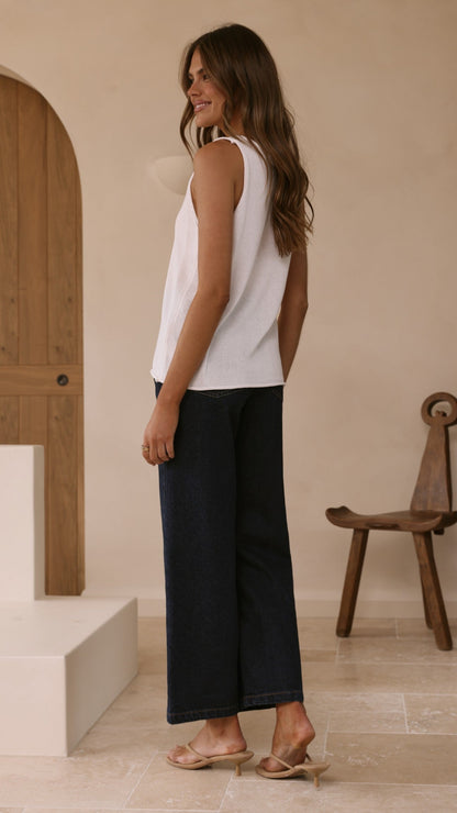 Annie Scoop Neck Tank - White