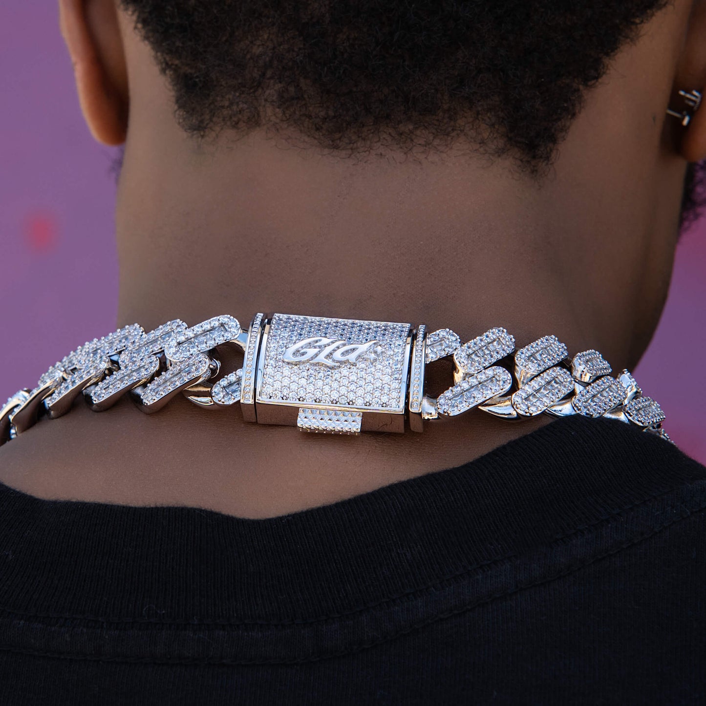 Diamond Baguette Tight Link Cuban Chain Necklace in White Gold - 19mm