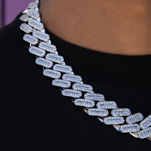 Diamond Baguette Tight Link Cuban Chain Necklace in White Gold - 19mm
