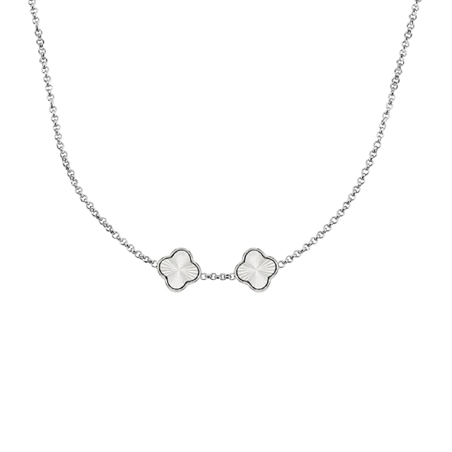 Textured Clover Custom Name Necklace (Silver)
