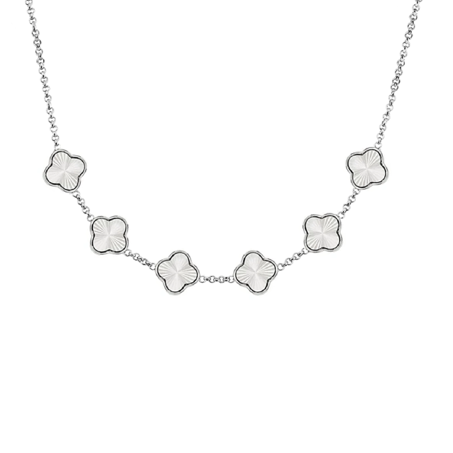 Textured Clover Custom Name Necklace (Silver)