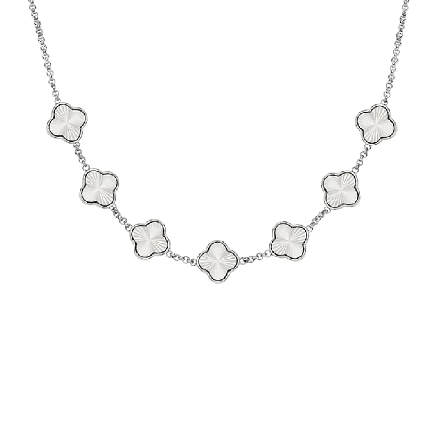 Textured Clover Custom Name Necklace (Silver)