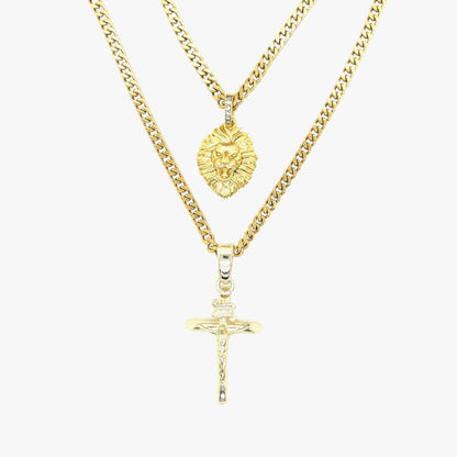 Crucifix and Lion Set in Yellow Gold