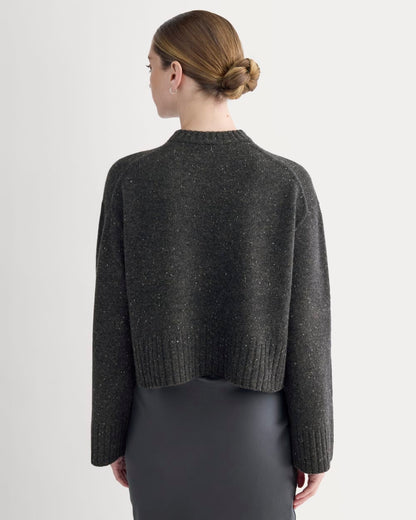 Cropped Boxy Crew in Luxe Merino | Heathered Black Donegal