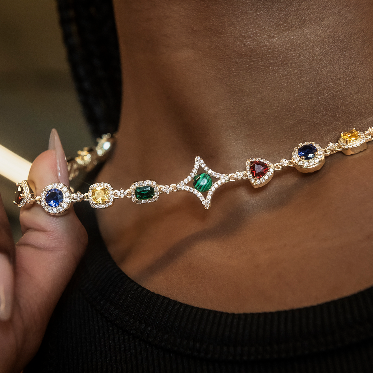 Colored Gemstone Necklace + Bracelet Bundle in Yellow Gold