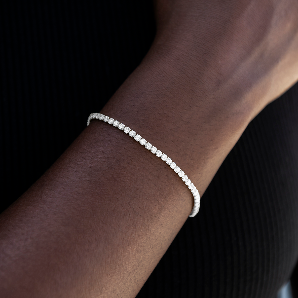 Complete Mini Tennis Essential Set - Adjustable Necklace + Bracelet with GLD Pouch in White Gold - Perfect Gift Set