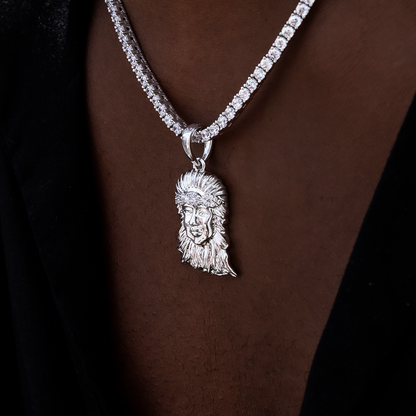 Diamond Crown Portrait of Jesus Pendant in White Gold