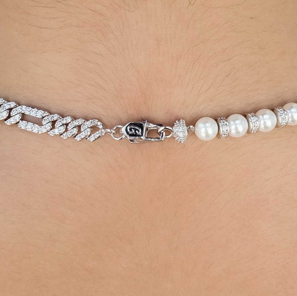 Diamond Figaro Pearl Necklace