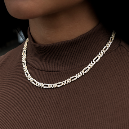 Diamond Figaro Necklace in Yellow Gold- 6mm