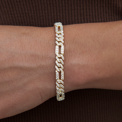 Diamond Figaro Bracelet in Yellow Gold- 6mm
