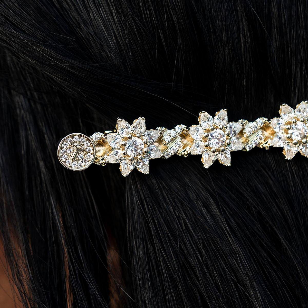 Diamond Flower Barrette in Yellow Gold- 7mm