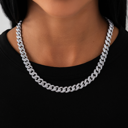 Diamond Cuban Necklace in White Gold - 8.5mm