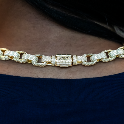 Diamond Box Link Necklace in Yellow Gold- 9mm
