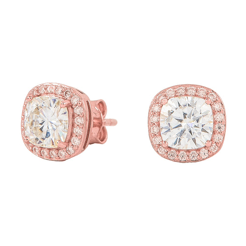 Cushion Cut Moissanite Earrings in Rose Gold Vermeil