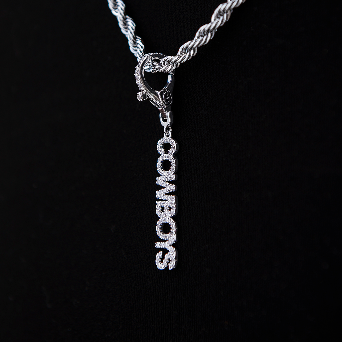 Dallas Cowboys Official NFL Wordmark Logo Clip On Pendant in White Gold