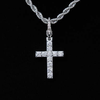 Diamond Cross Clip On Pendant - White Gold