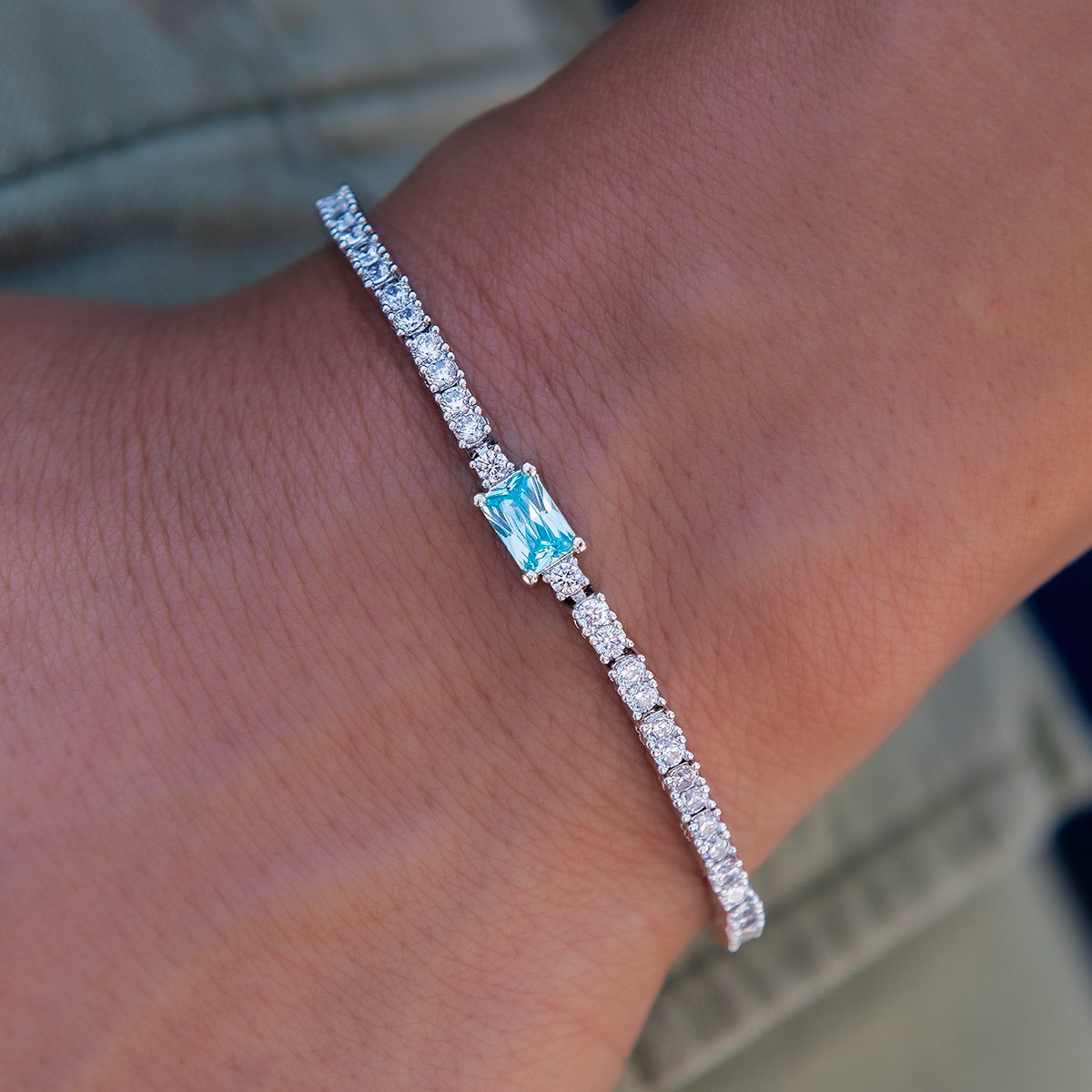 Colored Iced Rock Tennis Set of Three Bracelets Bundle in White Gold - 2mm
