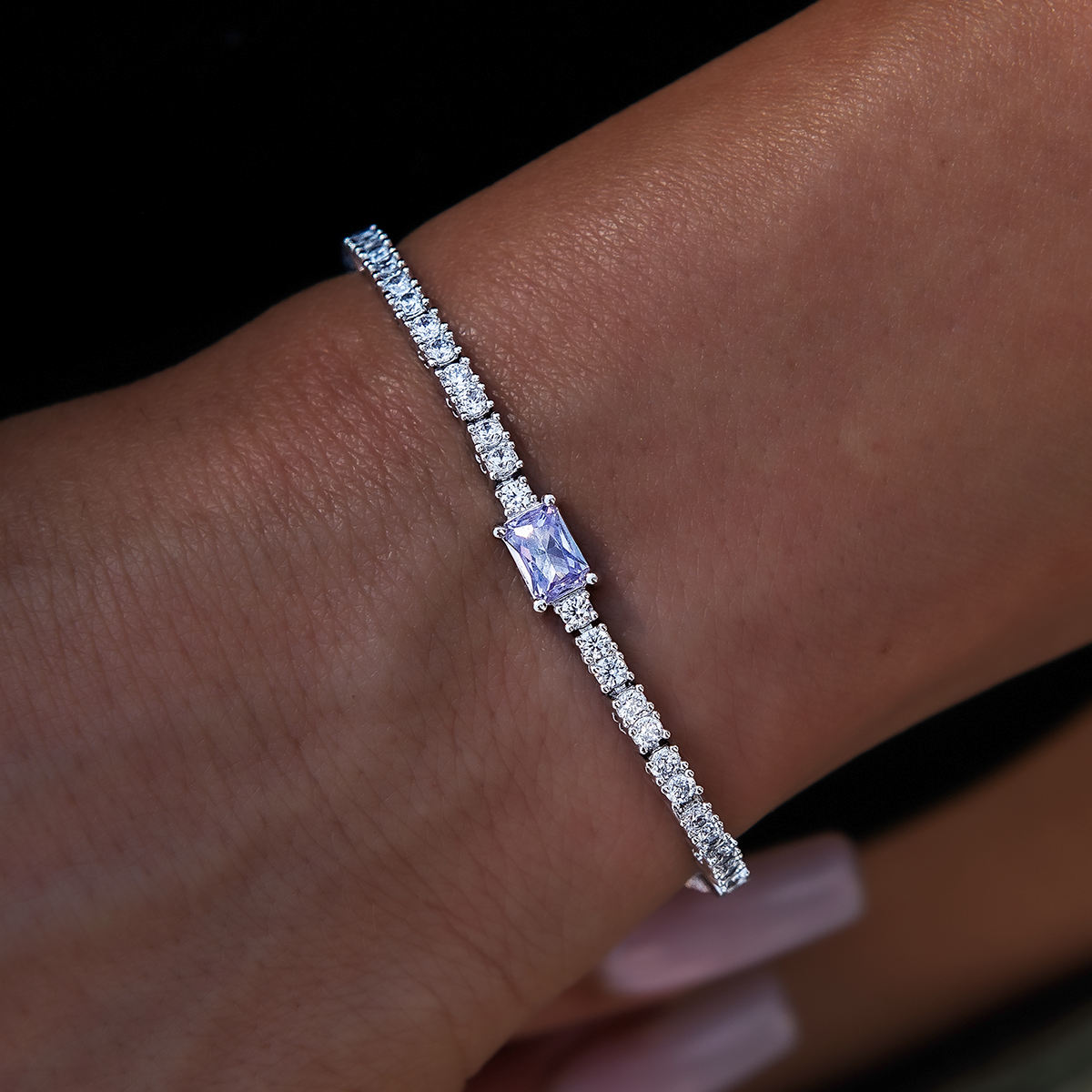 Colored Iced Rock Diamond Tennis Bracelet in White Gold