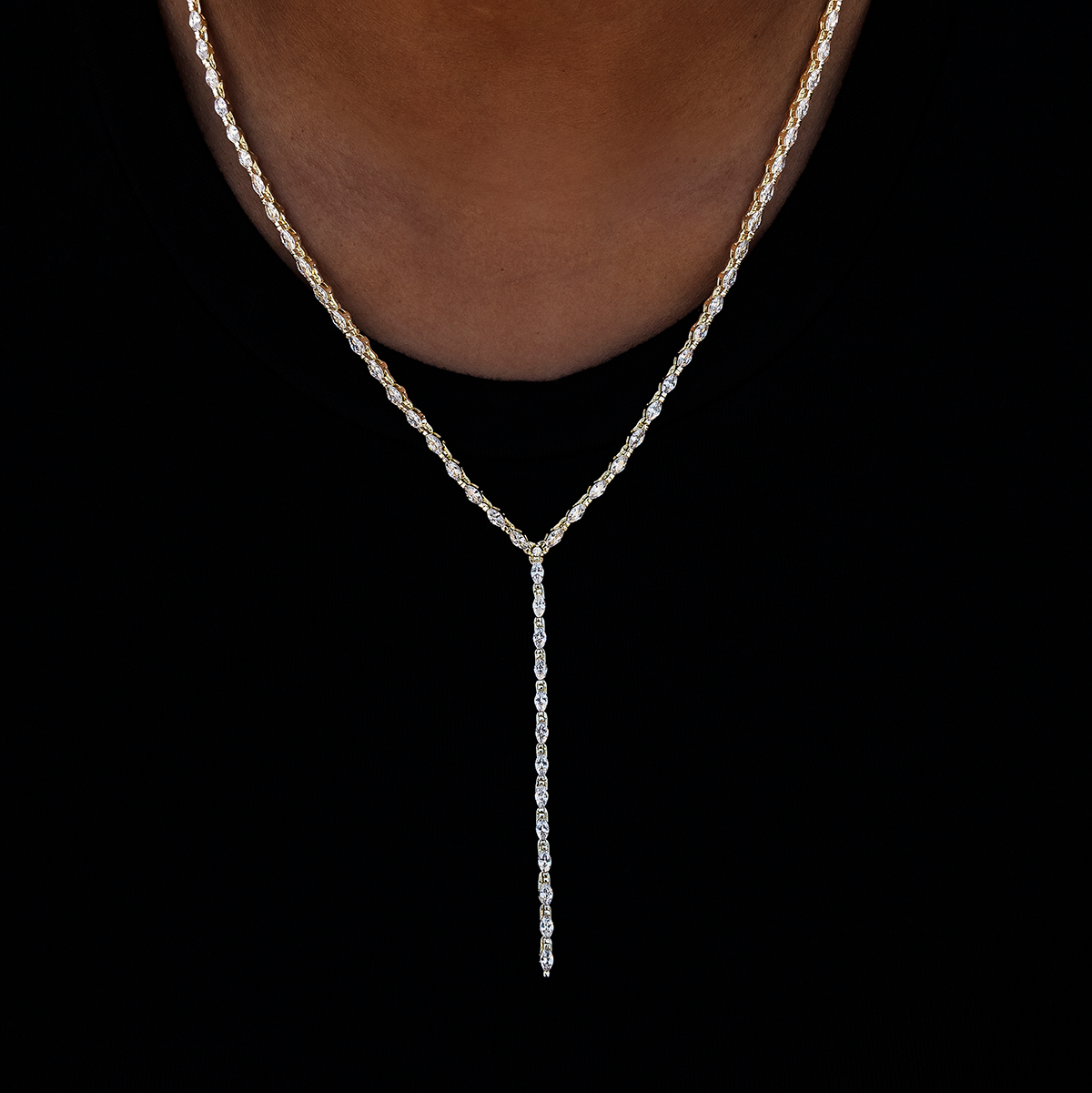 Diamond Marquise Stone Lariat Necklace in Yellow Gold