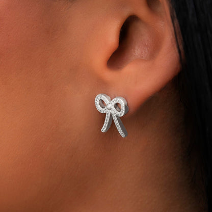 Diamond Bow Stud Earrings in White Gold