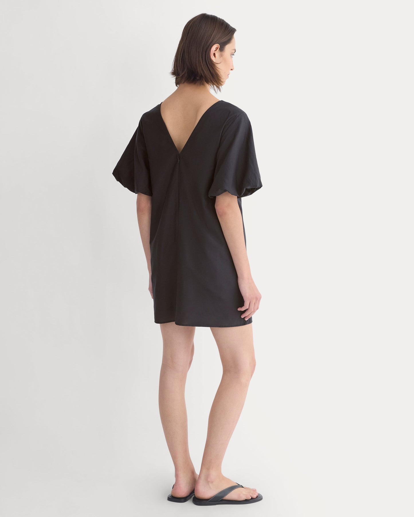 Bubble-Sleeve Mini Dress in Cotton Silk Voile | Black