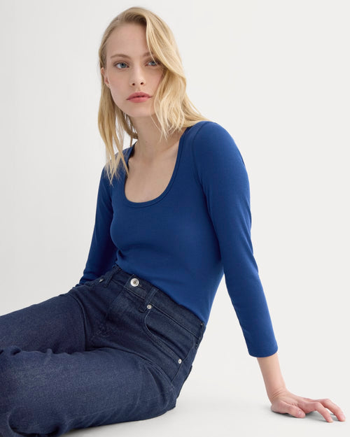 Luxe Rib Deep U-Neck Top | Estate Blue