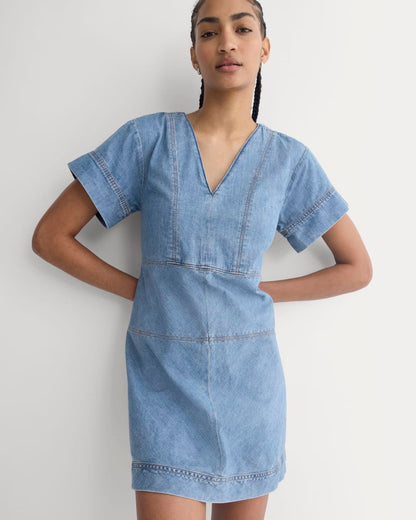Denim Short-Sleeve Dress | Light Indigo
