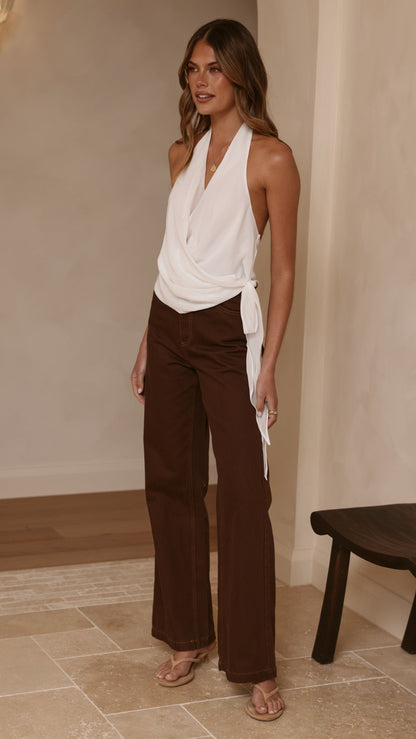 Belle Halter Neck Top - White