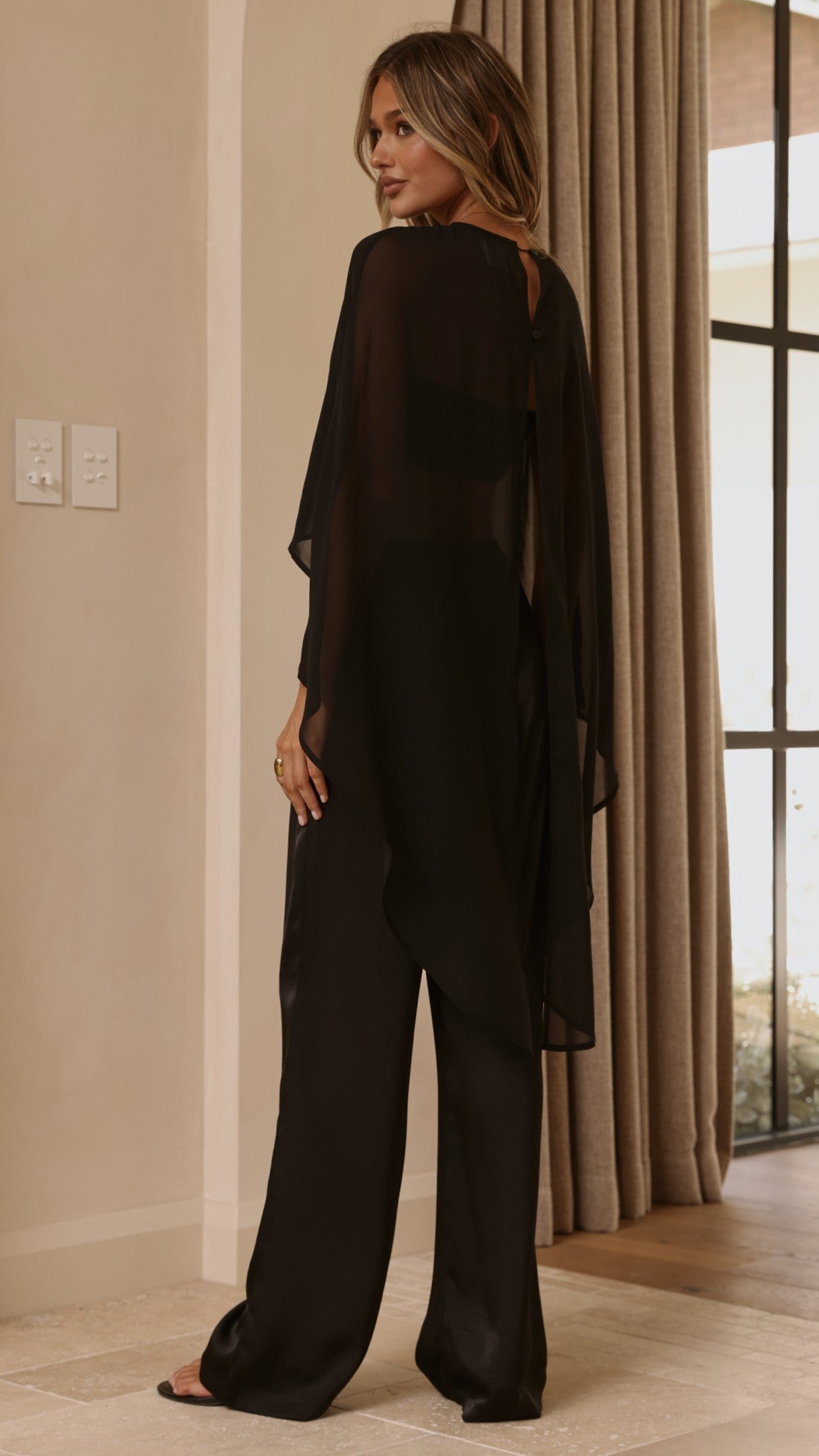 Carey Sheer Cape Poncho - Black