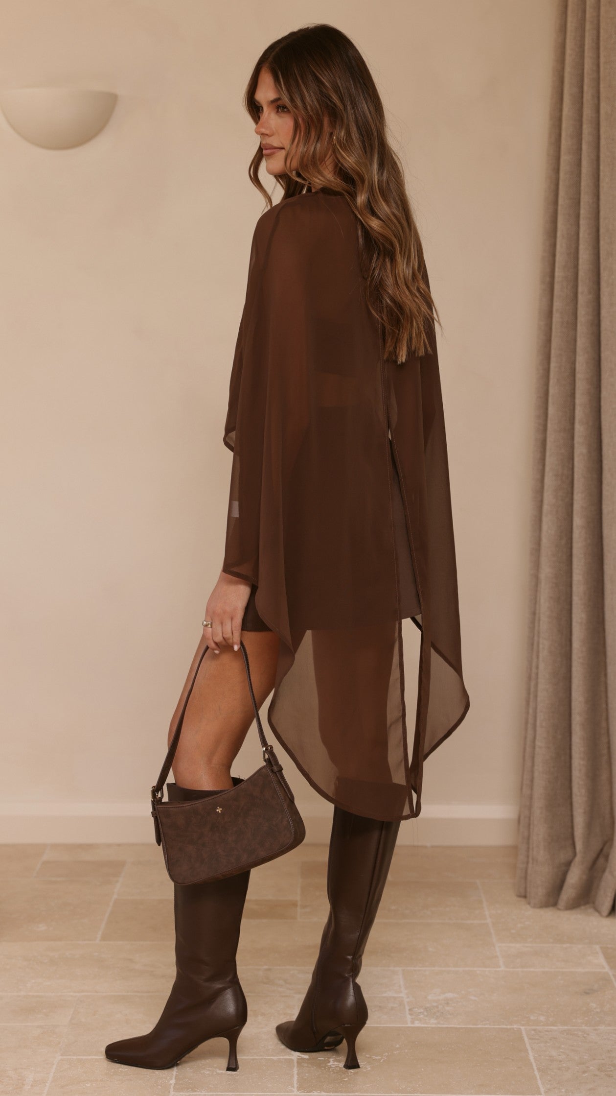 Carey Sheer Cape Poncho - Brown
